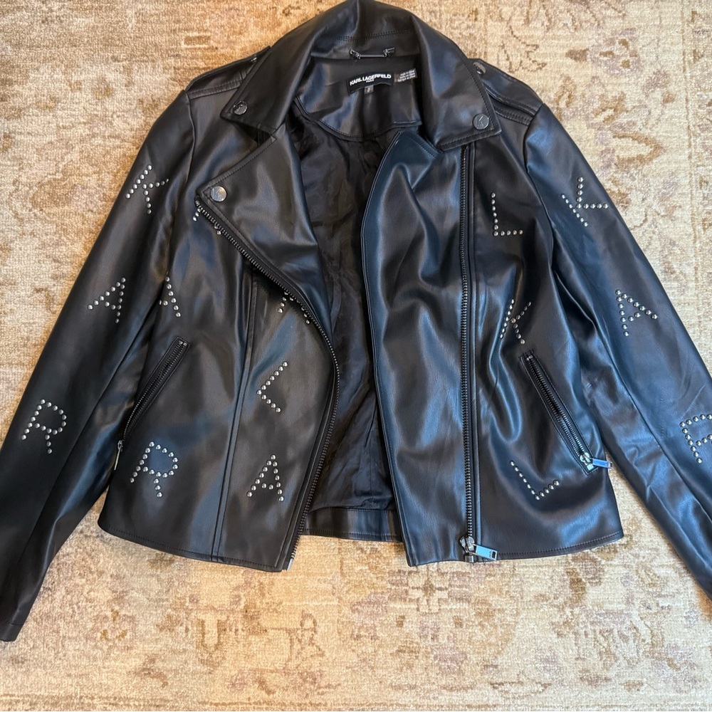 Karl Lagerfeld Black Studded Leather Jacket size M